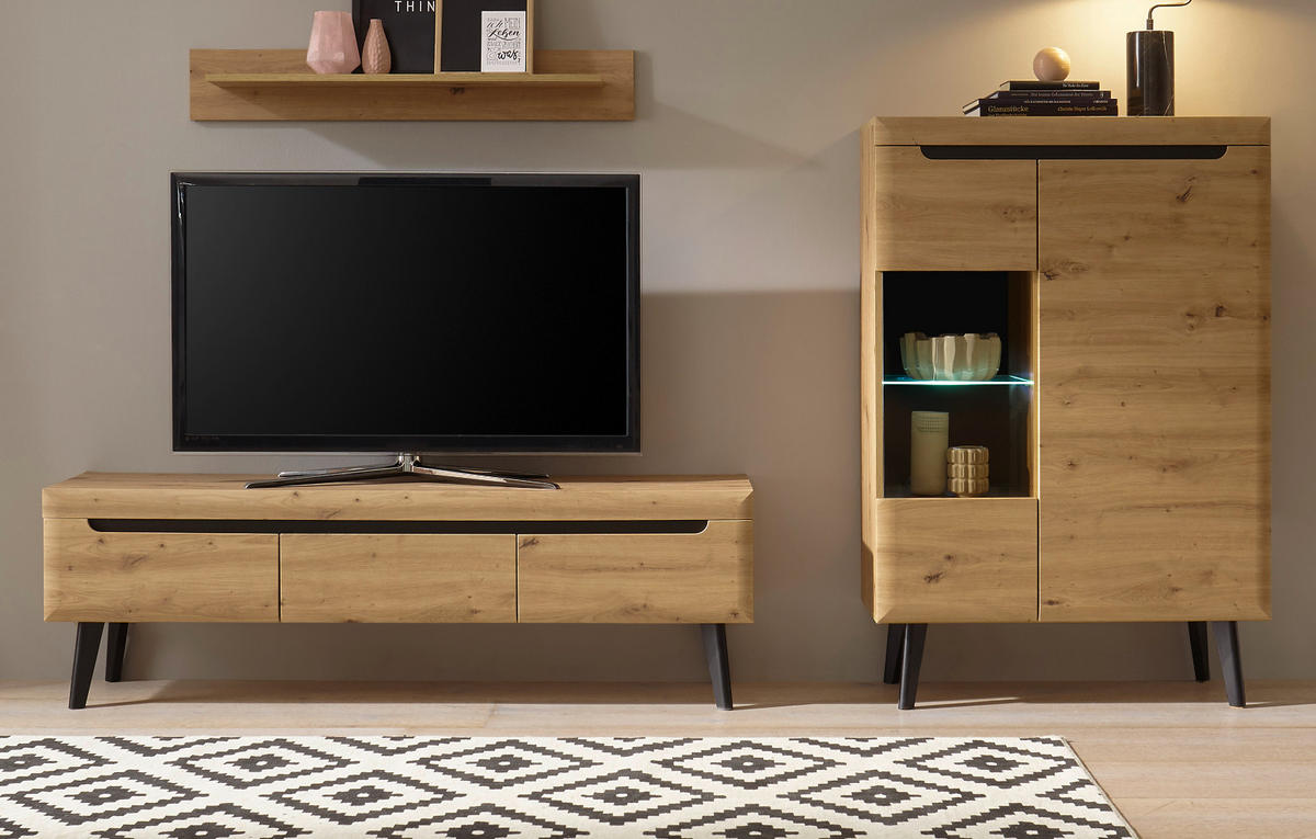 WOHNWAND Artisan Eiche schwarz, Wohnkombination 3-teilig skandinavisch, 270 x 170 cm - Schwarz/Eiche Artisan, Holz/Holzwerkstoff (270/170/40cm) - Furn.Design