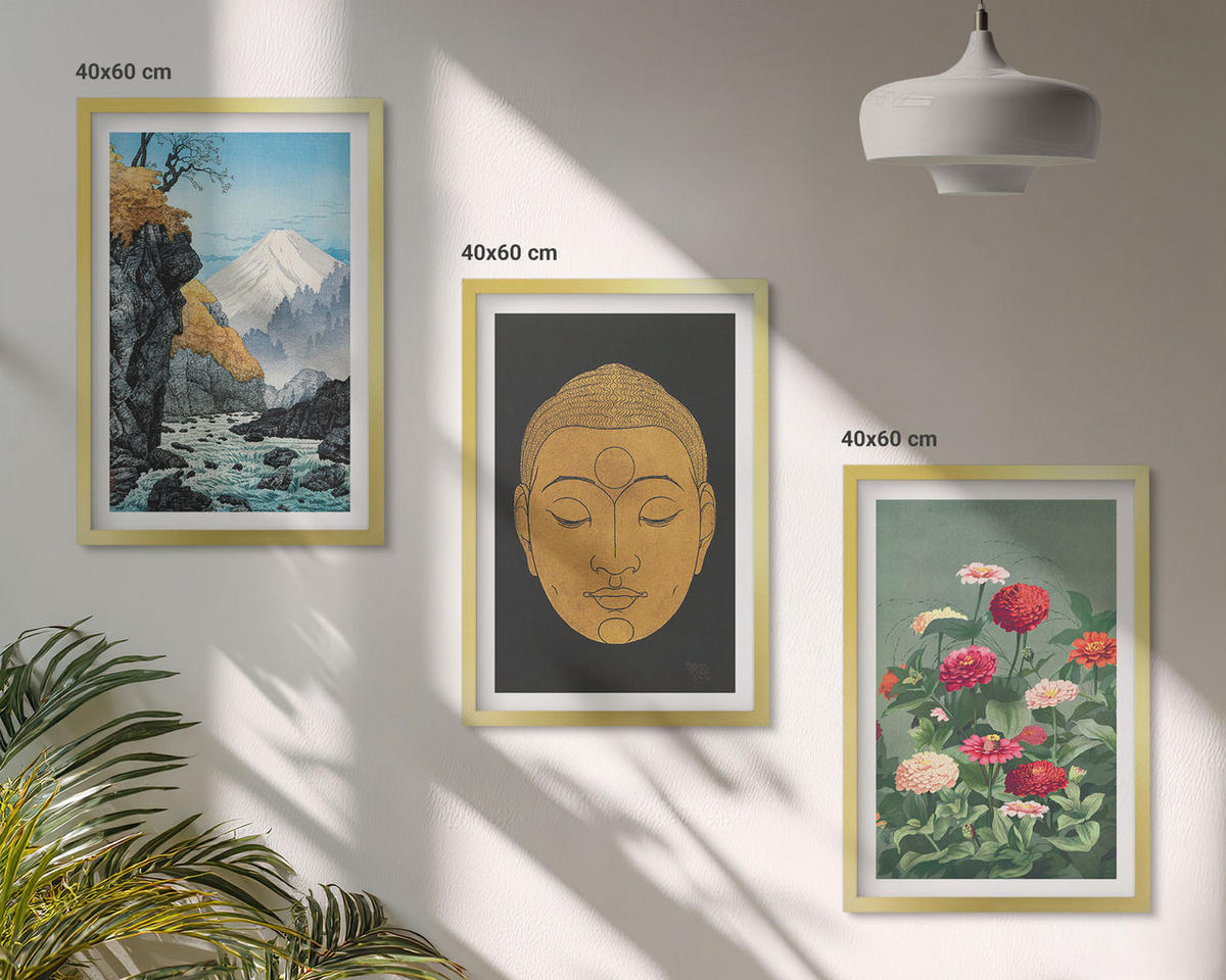 BILDER SET 3er Set - 40x60 cm Goldrahmen - Japanische Natur, Japandi-Kultur - Goldfarben, Kunststoff (40/60cm) - TULUP