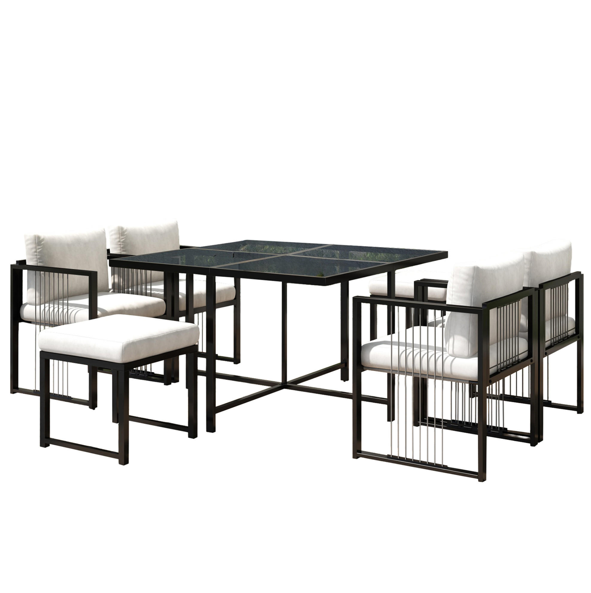 LOUNGEGARNITUR 117/117 cm Schwarz/Weiß aus Metall mit Hartglas 7er Set - Schwarz, Metall - OKMYHOME