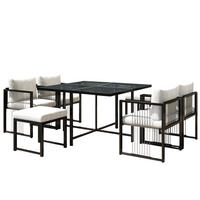 LOUNGEGARNITUR 117/117 cm Schwarz/Weiß aus Metall mit Hartglas 7er Set - Schwarz, Metall - OKMYHOME