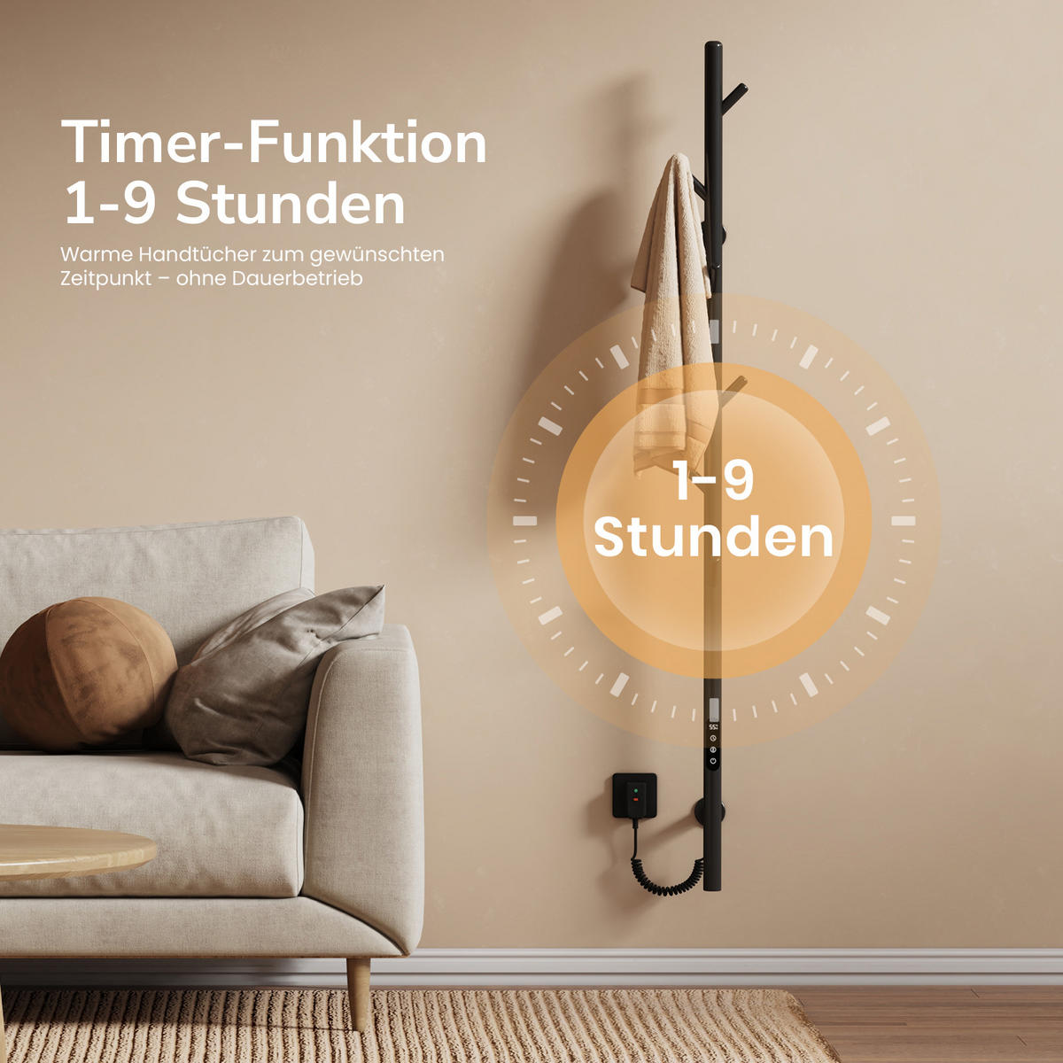 HANDTUCHHEIZKÖRPER Baumheizkörper WLAN Schwarz 150 cm - Schwarz, Metall (12.5/150/14cm) - EMKE
