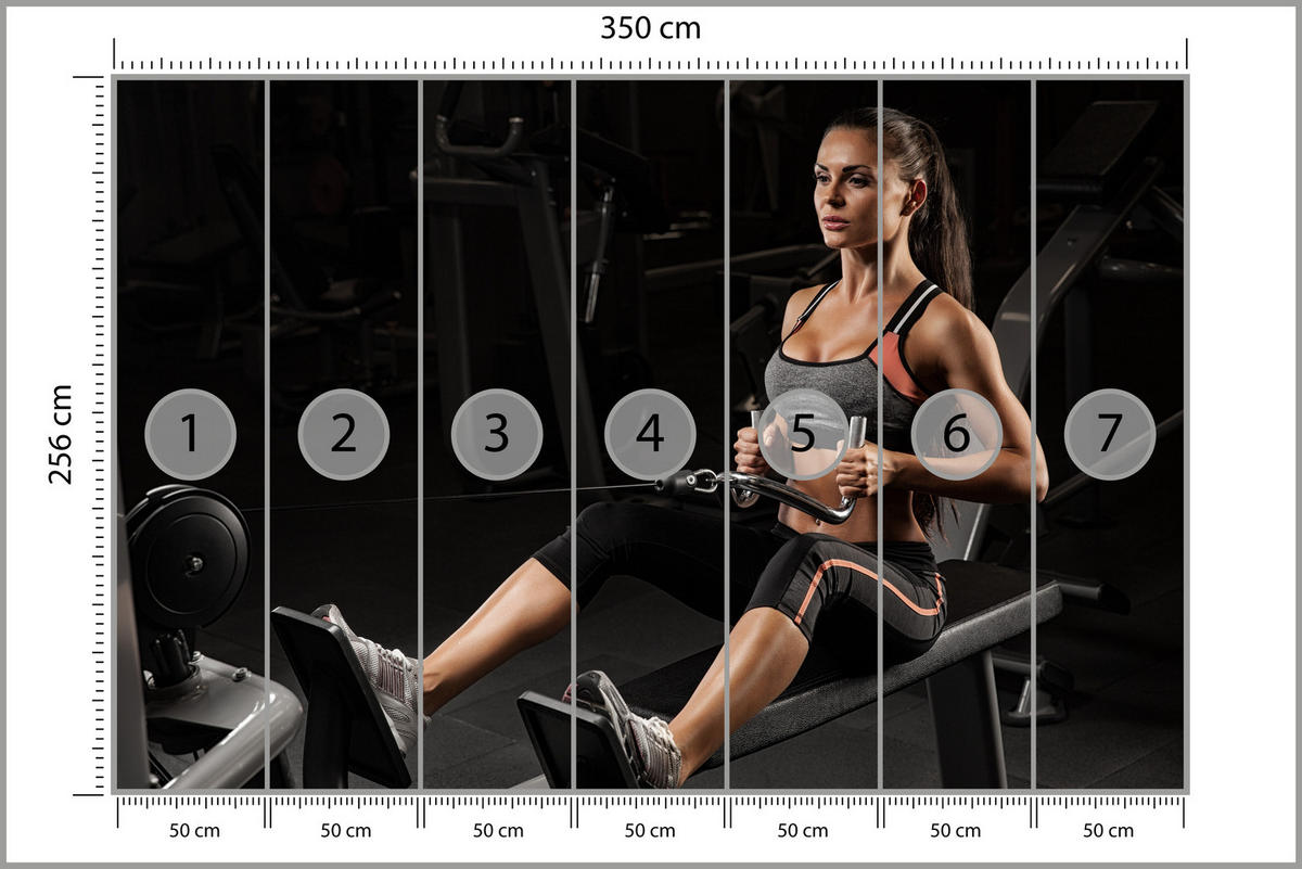 FOTOTAPETE Fitnessfrau Training Gym Modern Sport 350x256 - Beige/Schwarz, Papier (350/256cm) - Muralo