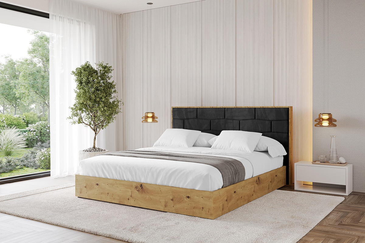 POLSTERBETT mit Bettkasten und Lattenrost, Bett mit Matratze H3/H4 - ENZO8 140x200 Schwarz - Schwarz, Holzwerkstoff/Textil (140/200cm) - ALTDECOR