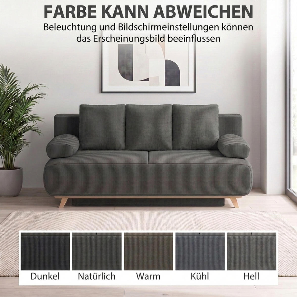 BÄDDSOFFA i grå manchester - Beige/Grå, Textil/Plast (100/84/188cm) - HOMCOM