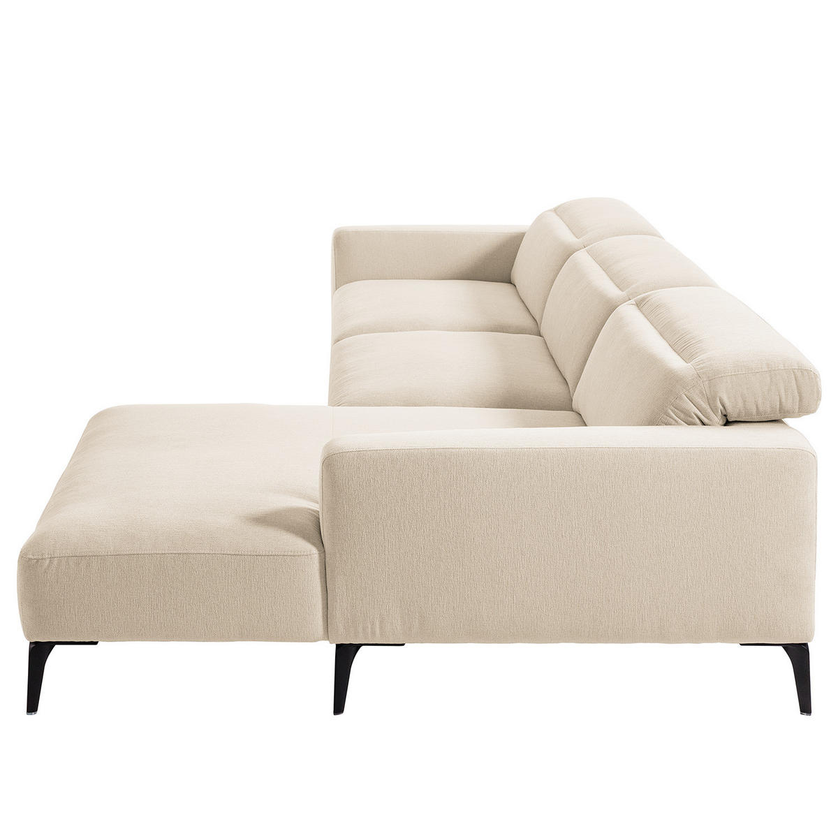 ECKSOFA mit Longchair - Beige/Schwarz, Textil/Metall (328/180cm) - home24