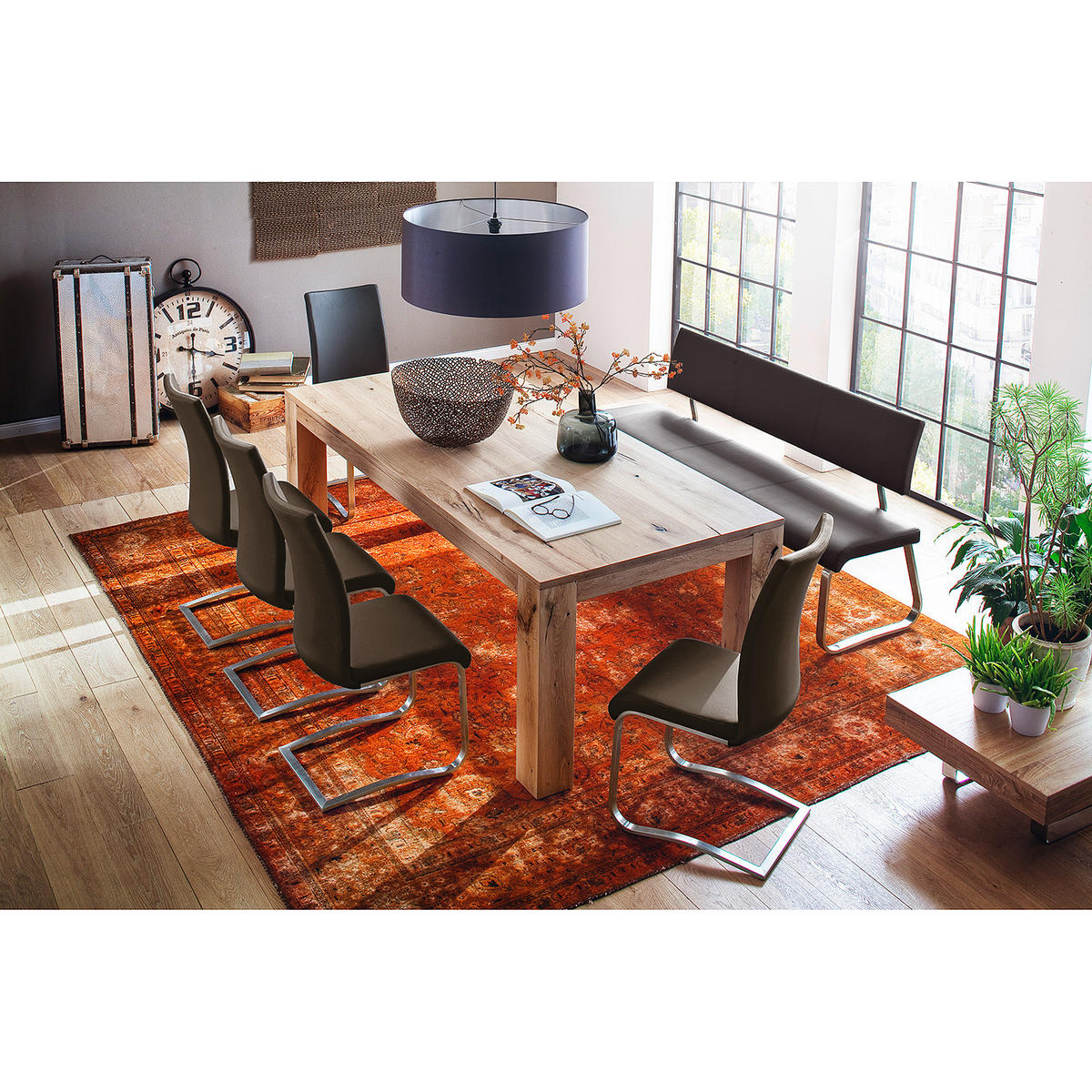 FREISCHWINGER - Edelstahlfarben/Braun, Leder/Metall (43/103/52cm) - home24