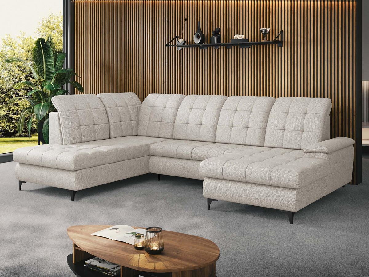 WOHNLANDSCHAFT Enzo, Seite: Rechts - Creme/Schwarz, Holz/Textil (330/105/212cm) - MIRJAN24