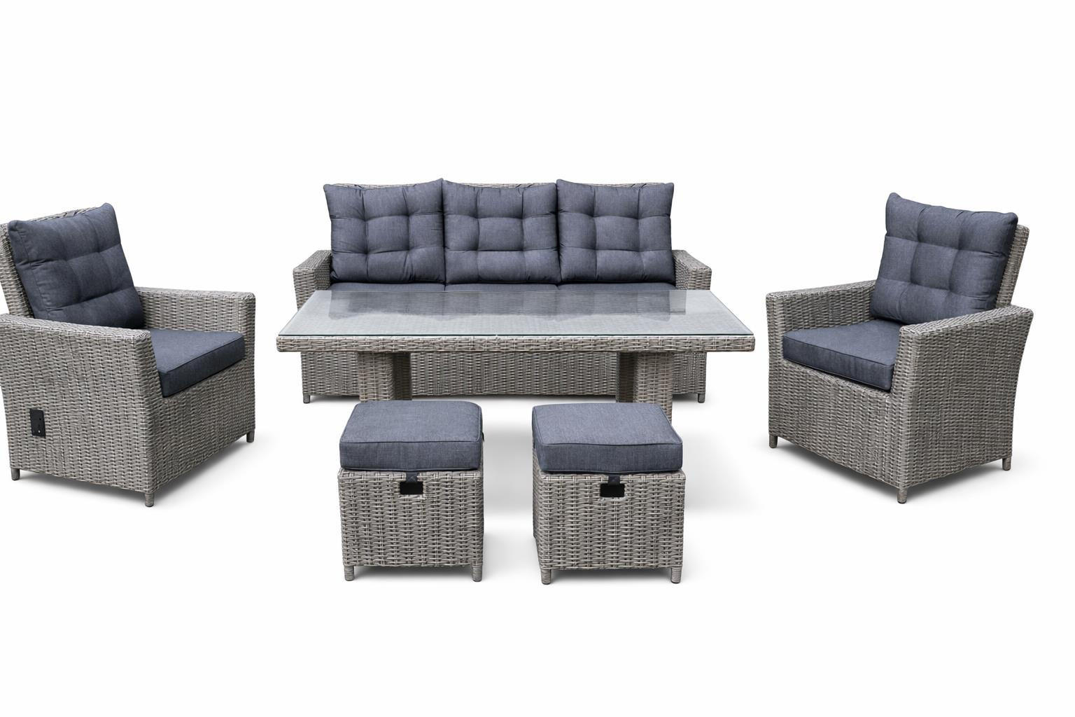 DININGLOUNGE-SET Asti Braun-Melierung, Polyrattan, 7 Personen - Braun, Naturmaterialien - bellavista - Home & Garden