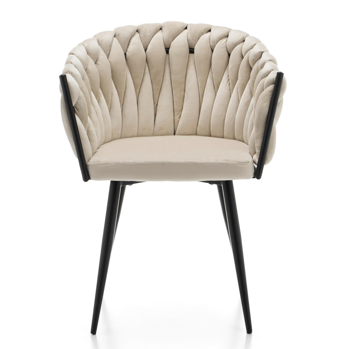 STUHL LATINA gepolstert mit Steppung - beige - Samt Velours - Beige/Schwarz, Textil/Metall (60/83/55cm) - NEW HOME