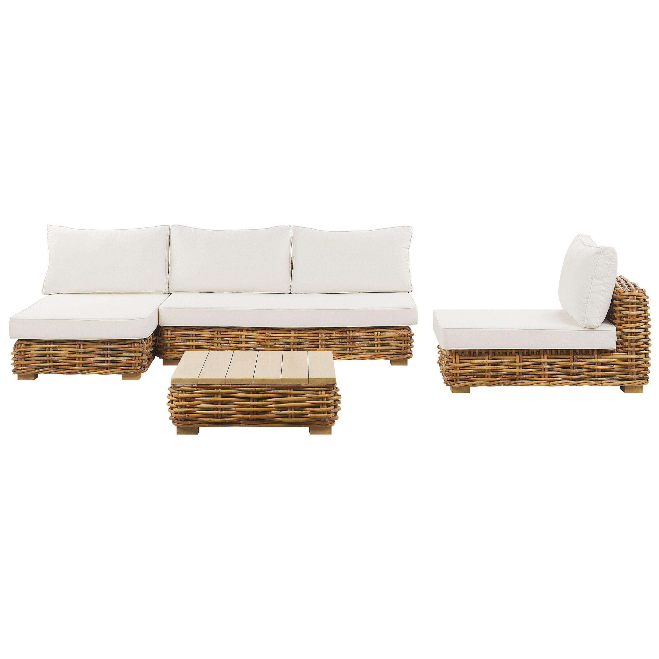 LOUNGE-SET 4-Sitzer Rattan natürlich linksseitig modular Varallo - Beige/Weiß, Naturmaterialien - Beliani