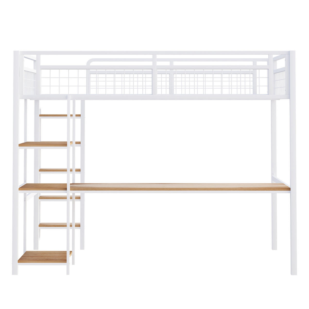 HOCHBETT 140/200 cm weiß aus Metall mit Tisch und Regal - Weiß, Metall (140/200cm) - OKWISH