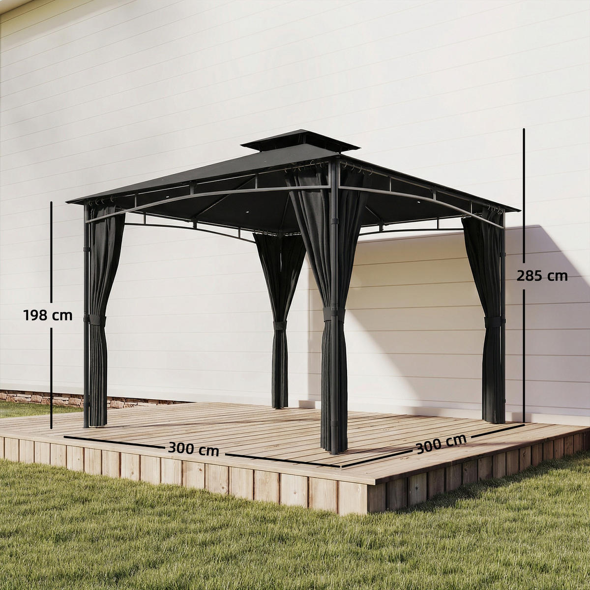 PAVILLON DE-12749 300/300 cm UV50+ wasserdicht mit Doppeldach Anthrazitgrau - Dunkelgrau, Metall (300/285/300cm) - ComfortXL