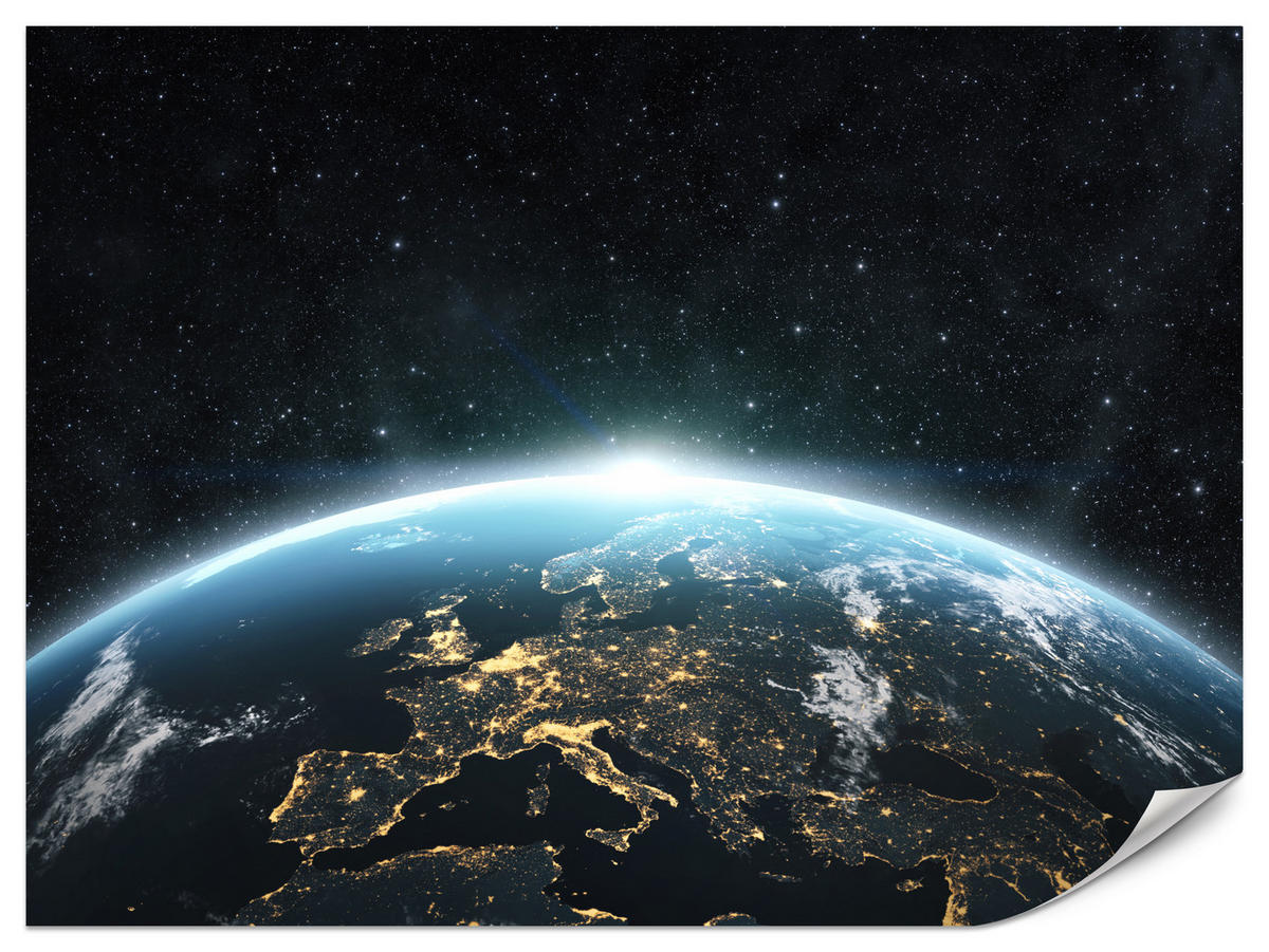 FOTOTAPETE für Wohnzimmer Erde Aus Dem Kosmos Planet 300x210 - Blau/Gelb, Papier (300/210cm) - Muralo