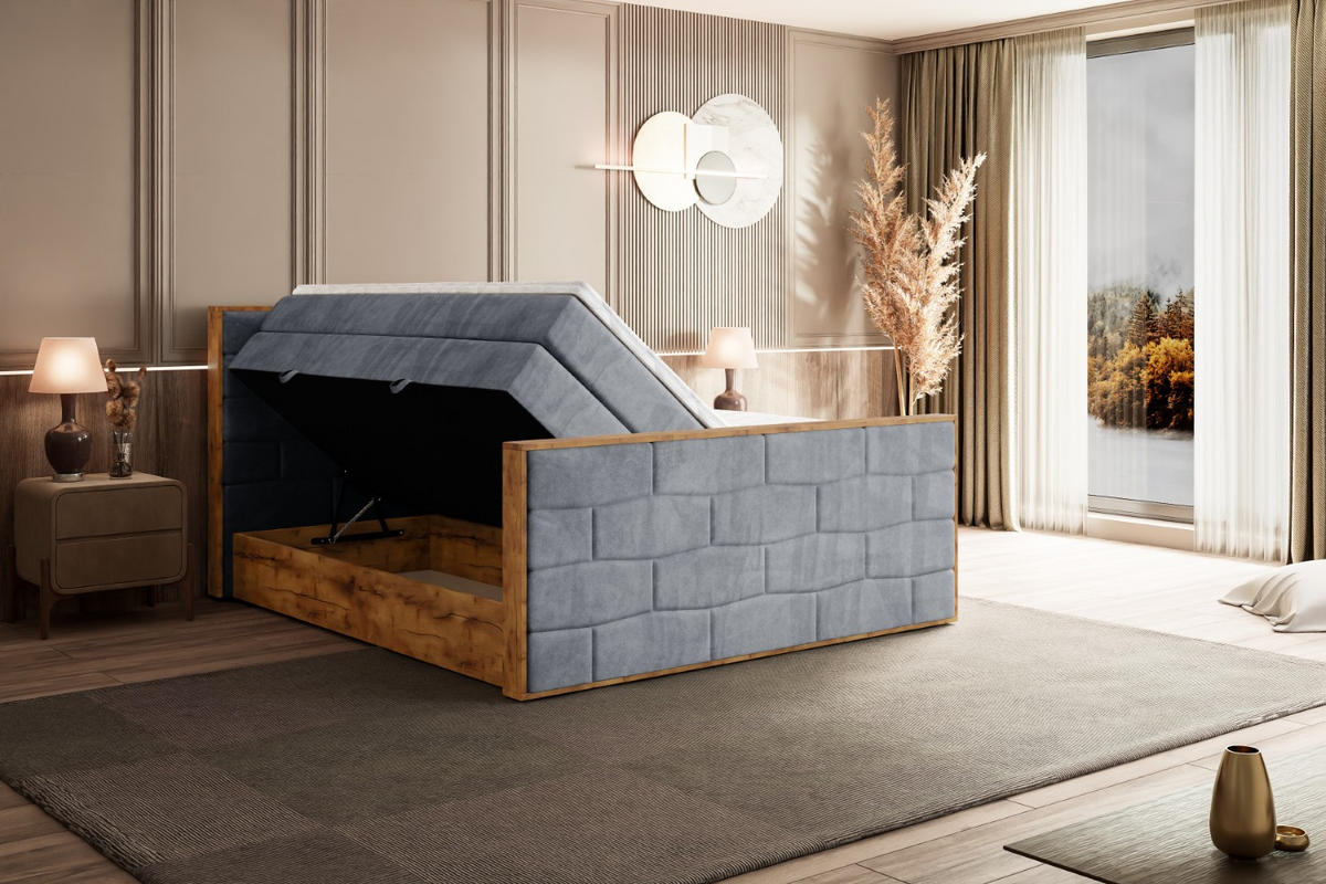 BOXSPRINGBETT mit Matratze H3|H4 und Lattenrost - LOLLI8-Z KING-160x200 - Grau Casablanca - Grau, Holzwerkstoff (160/200cm) - ALTDECOR