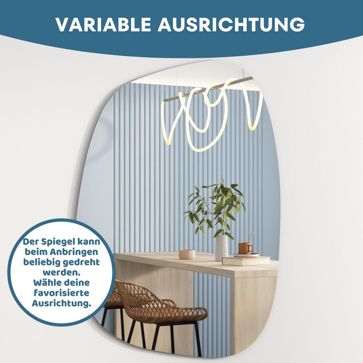 SPIEGEL ASYMMETRISCH 75cm x 55cm - Schwarz, Glas (75/55/2cm) - Albatros