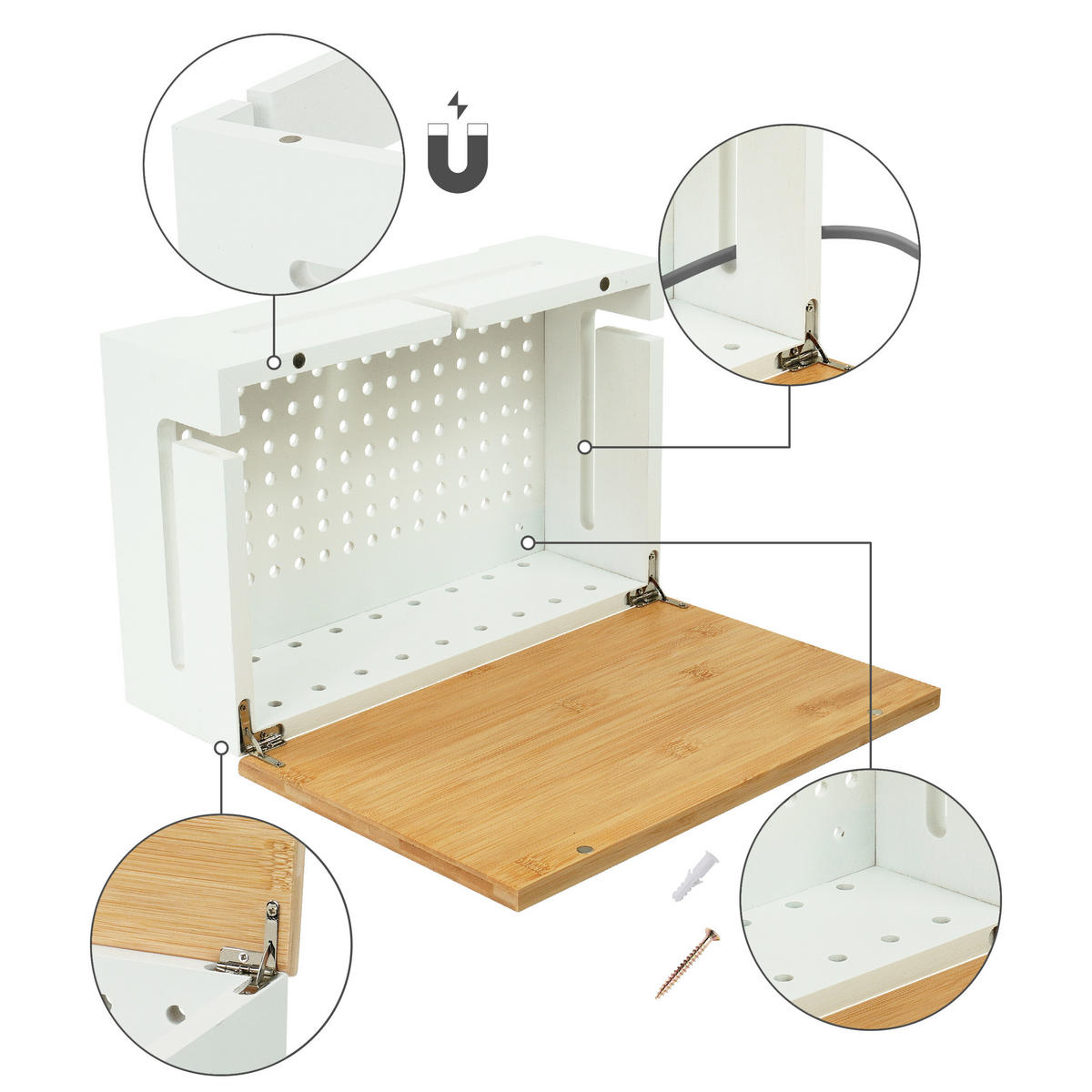 KABELBOX - Weiß, Holz (22/32/11cm) - Relaxdays