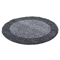 TEPPICH Hochflor einfarbig mit Bordüre Polypropylen Wohnzimmer Grau Rund 160x160 - Grau, Textil (160/160cm) - KADIMA DESIGN