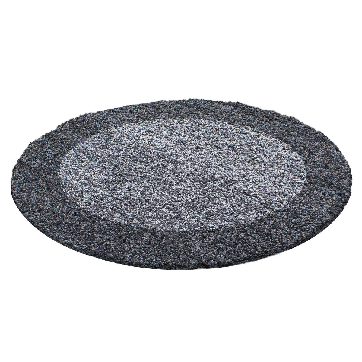 TEPPICH Hochflor einfarbig mit Bordüre Polypropylen Wohnzimmer Grau Rund 160x160 - Grau, Textil (160/160cm) - KADIMA DESIGN