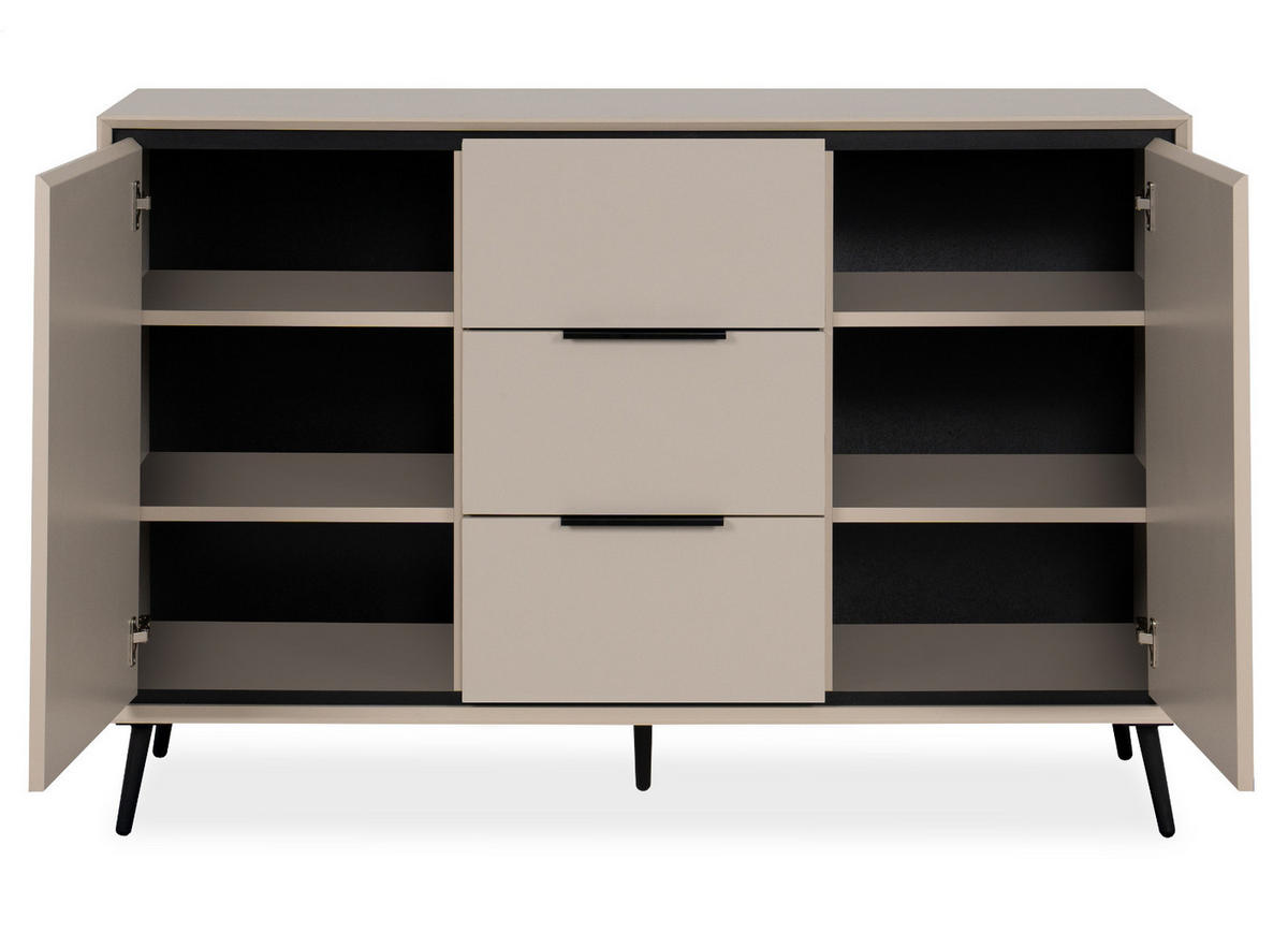 SIDEBOARD sand, schwarz 135 cm, Kommode mit Soft-Close-Funktion - Sandfarben/Schwarz, Holzwerkstoff/Kunststoff (135/90/38cm) - Furn.Design