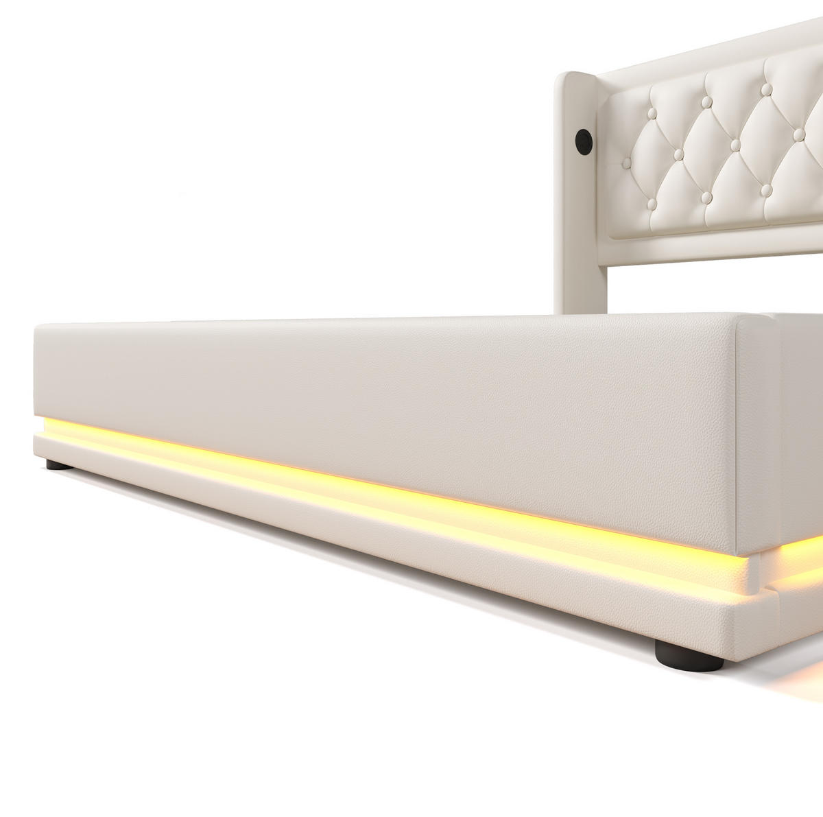POLSTERBETT aus PU 160x200 cm Weiß mit Bettkasten, LED-Beleuchtung sowie USB- und Type-C-Anschlüssen - Weiß, Leder (160/200cm) - IVMEU