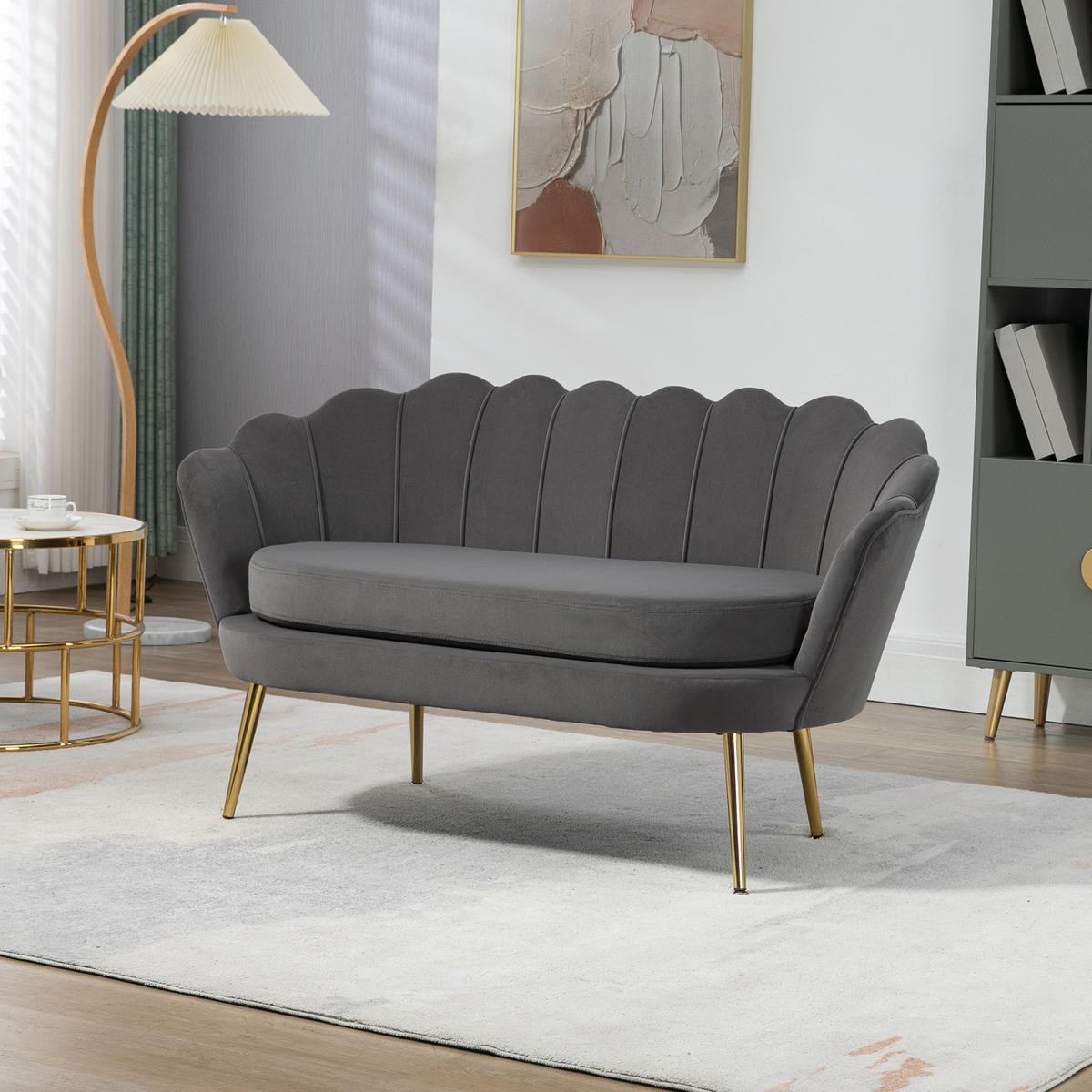 SOFA 2-Sitzer, Samt Polyester Stahl Grau - Grau, Textil (63/75/133cm) - HOMCOM