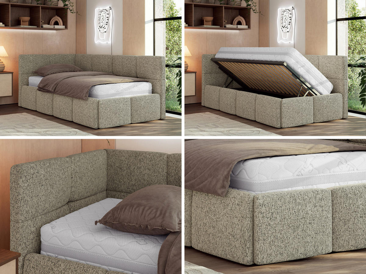 JUGENDBETT ARVO 90/200 - Dunkelbeige Strukture - Pocket-Matratze - Links Seite - Bronzefarben, Textil (90/200cm) - MKS