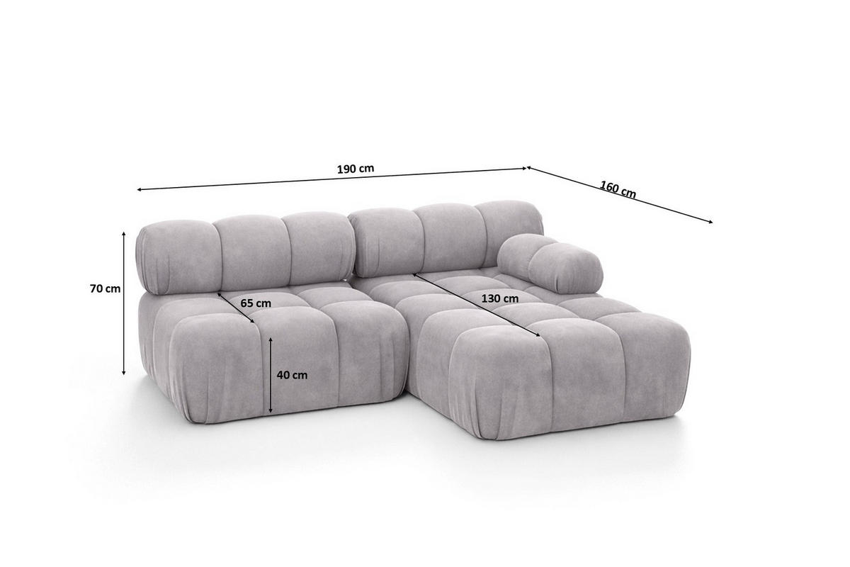 ECKSOFA L-Form Mini II Modular, Veloursstoff Salvador, Grau, Rechts, Selia - Grau, Holz (190/160cm) - Kaiser Möbel
