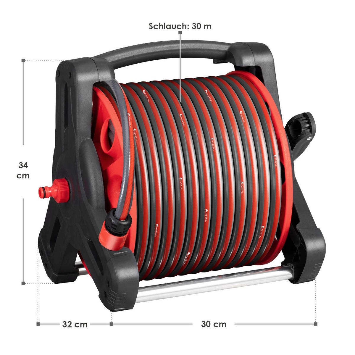 SCHLAUCHTROMMEL Basic rot / schwarz Wasserschlauch & Multifunktionshandbrause - Rot, Kunststoff (3000cm) - Juskys