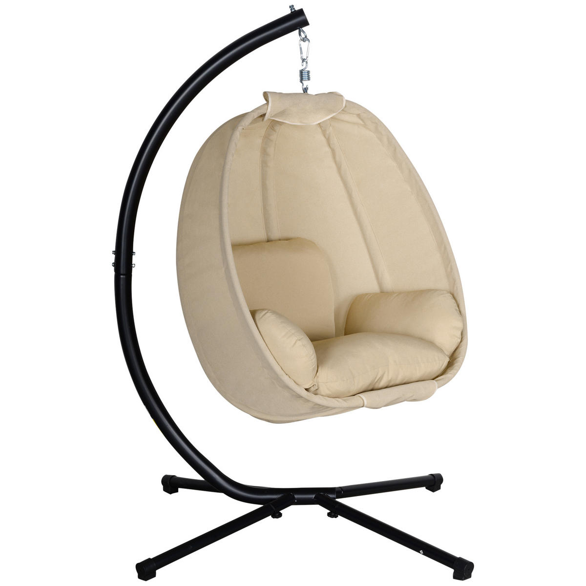 HÄNGESESSEL DE-06971 eiförmig, mit weichem Kissen, für drinnen & draußen Khaki - Taupe, Metall (95/170/125cm) - ComfortXL