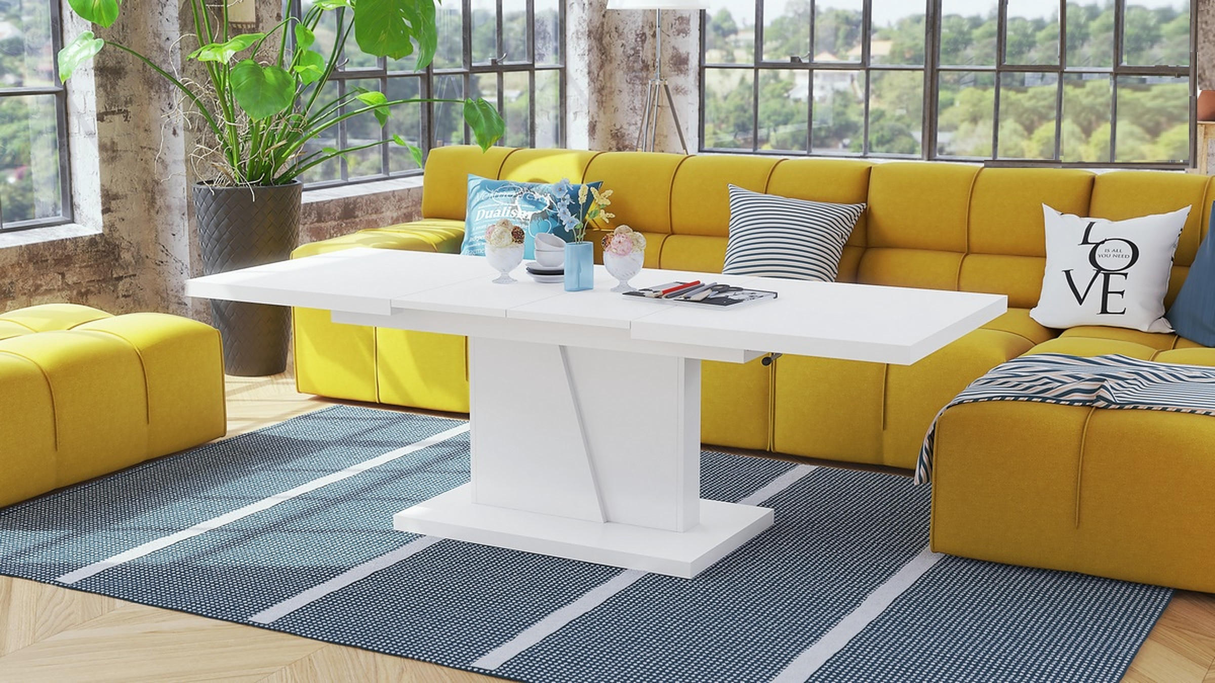 COUCHTISCH rechteckig Weiß matt ausziehbar höhenverstellbar - Weiß, Holzwerkstoff (70/120/60cm) - designimpex