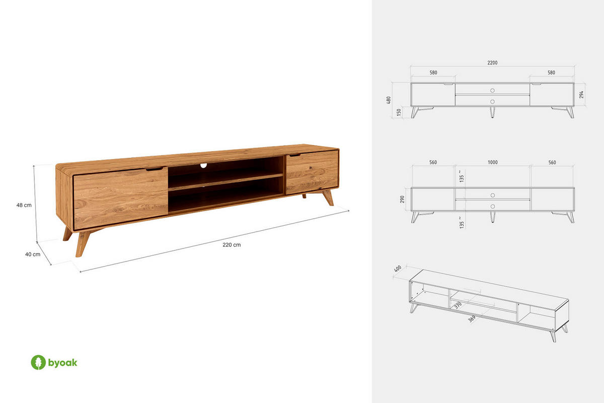 GREG HIFI-SCHRANK Wildeiche - Wildeiche, Holz (220/48/40cm) - byoak