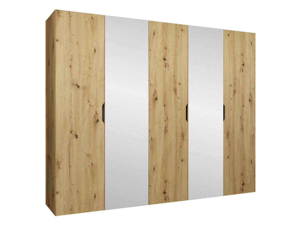 DREHTÜRENSCHRANK Malaga 250 mit Frontspiegel - Eiche Artisan, Holzwerkstoff (250/202/52cm) - MIRJAN24
