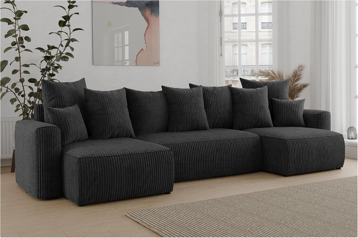 ECKSOFA DAVE U - Schwarz, Holzwerkstoff (312/142cm) - Meblini