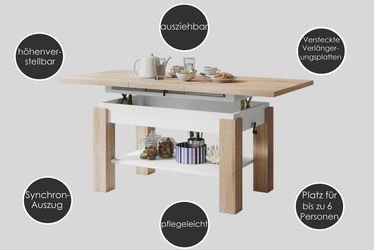 COUCHTISCH rechteckig Eiche Artisan - Anthrazit ausziehbar höhenverstellbar - Anthrazit/Eiche Artisan, Holzwerkstoff (68/110/59cm) - designimpex