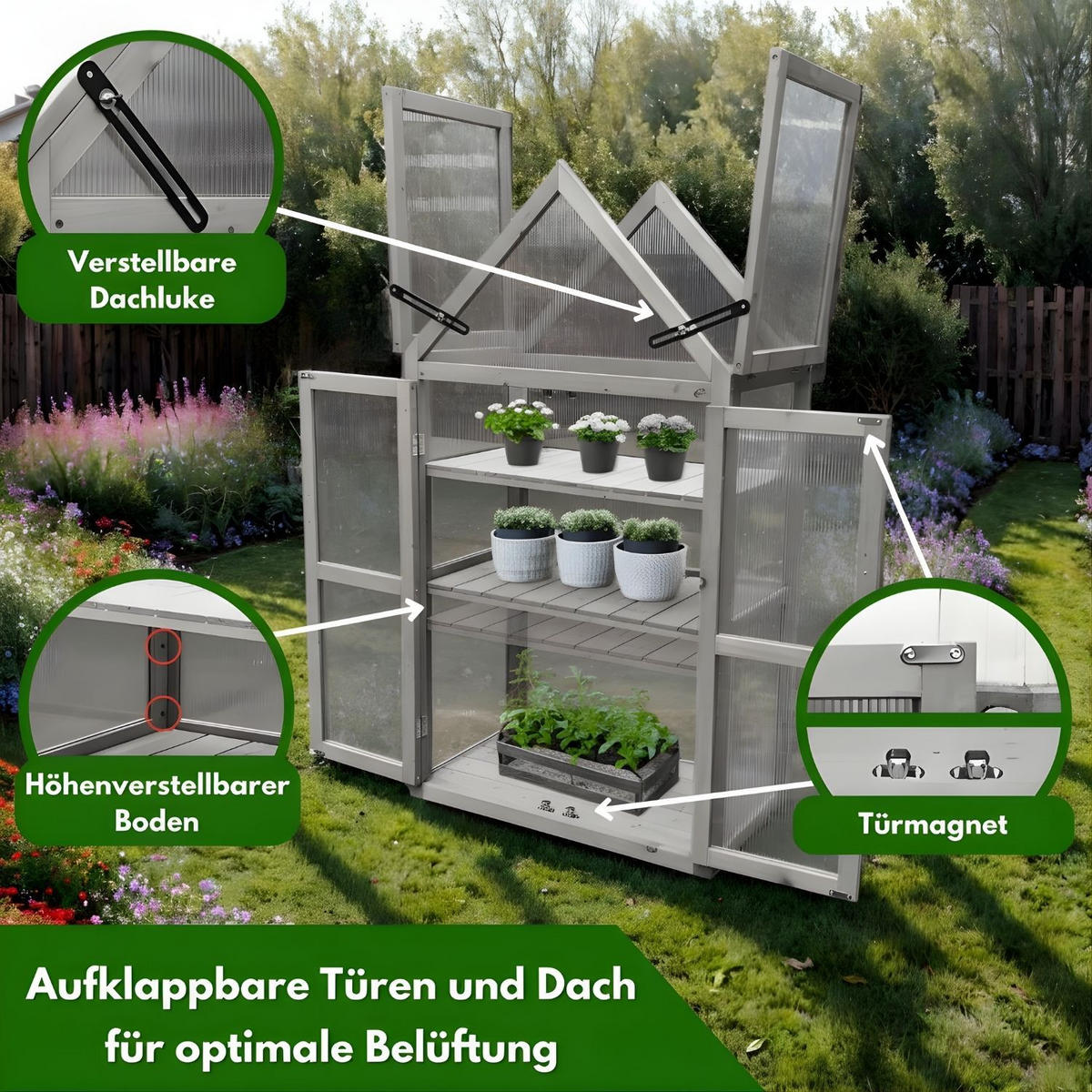 GEWÄCHSHAUS JAN Holz Farbe Grau 73/41/132 cm - Grau, Holz (40/132/70cm) - Coemo