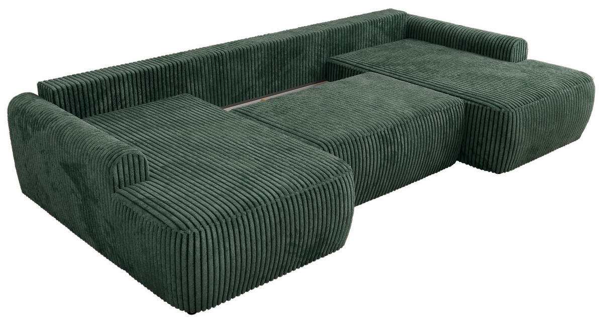 WOHNLANDSCHAFT CUBO U Grün Cord - Schwarz/Grün, Kunststoff/Textil (370/100/187cm) - MKS