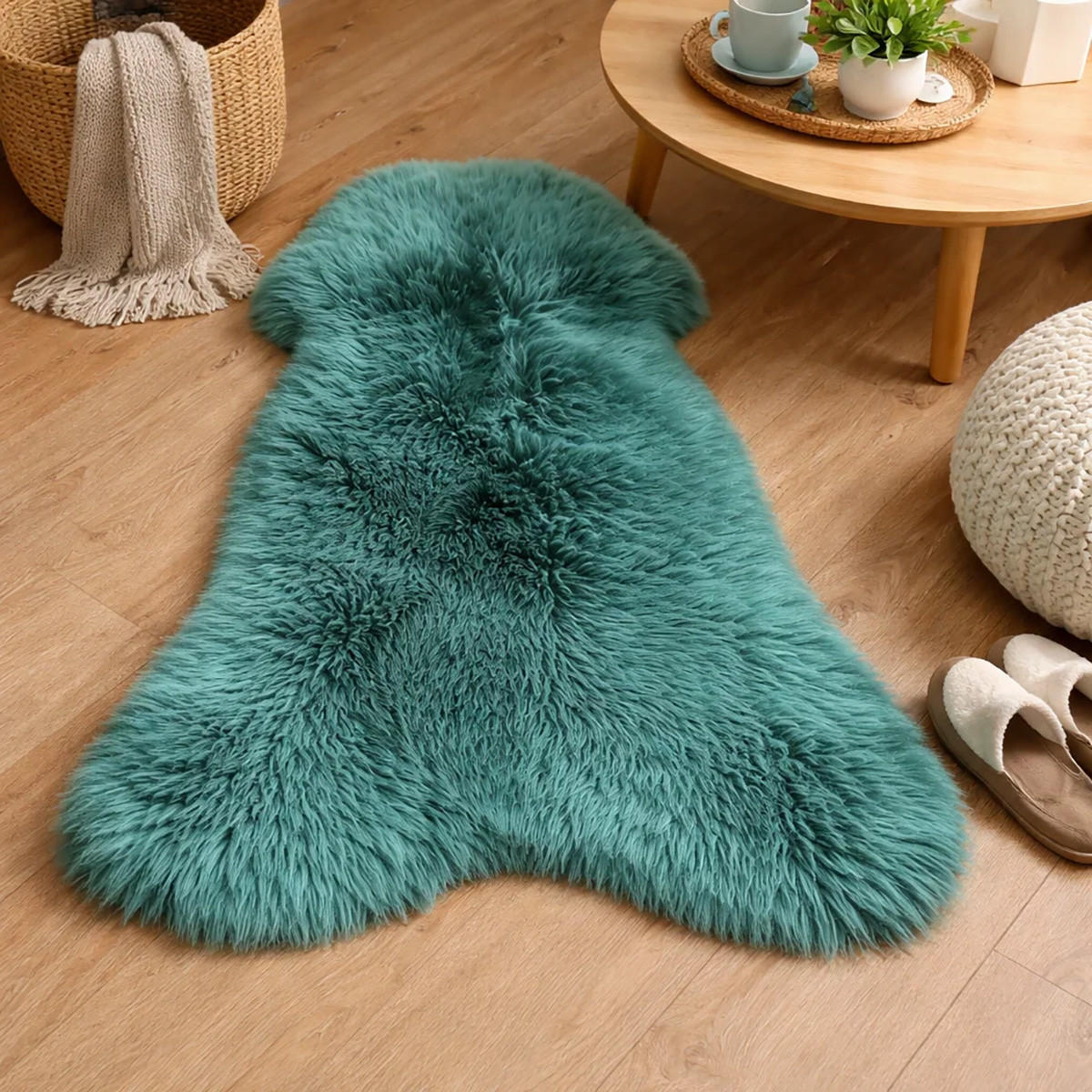 LAMMFELL Öko bunt gefärbt weich Fell Teppich Teal ca. 110 cm - Dunkelgrün, Fell (60/110cm) - Provellus