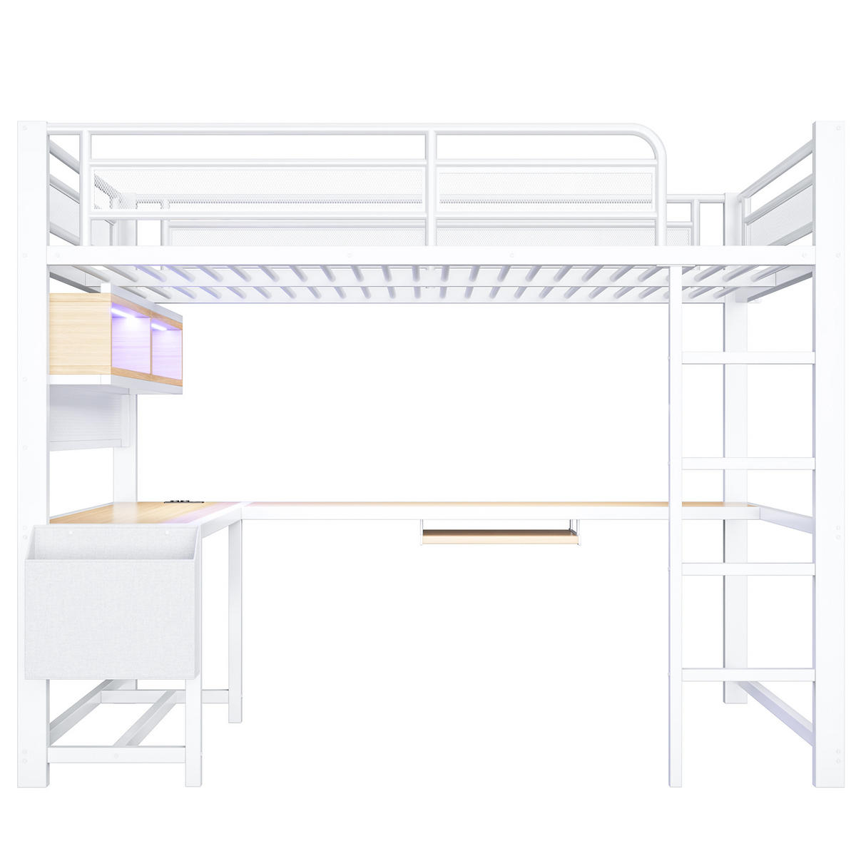 HOCHBETT 140/200 cm in Weiß mit Schreibtisch, LED und USB - Weiß, Holzwerkstoff/Metall (140/200cm) - WISHDOR
