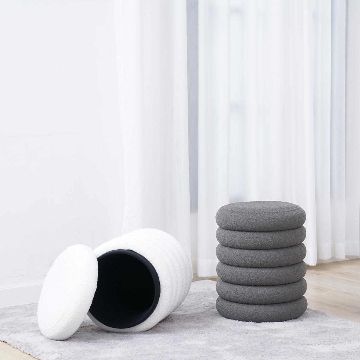 HOCKER BLOSSOM XS mit Stauraum Weiß - Weiß, Textil (40/43/40cm) - SVITA