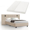 POLSTERBETT Luzano Beige Samt mit Leselicht und Matratze - Beige, Holz (140/200cm) - Juskys