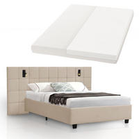 POLSTERBETT Luzano Beige Samt mit Leselicht und Matratze - Beige, Holz (140/200cm) - Juskys