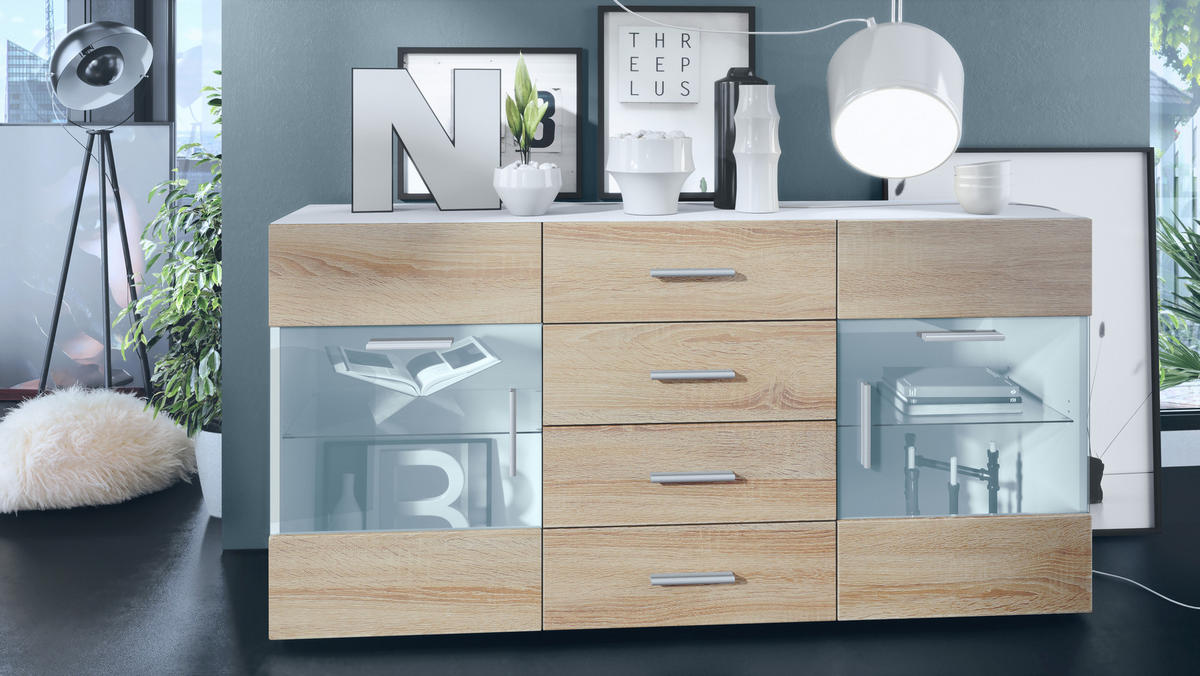 SIDEBOARD Carlos Eiche sägerau - Eiche San Remo, Holzwerkstoff (139/72/35cm) - Vladon