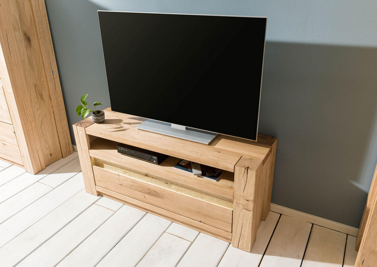 TV-BOARD Wildeiche 123x40x53 beige geölt KENT #209 - Beige, Holz (40/53/123cm) - Massivmoebel24