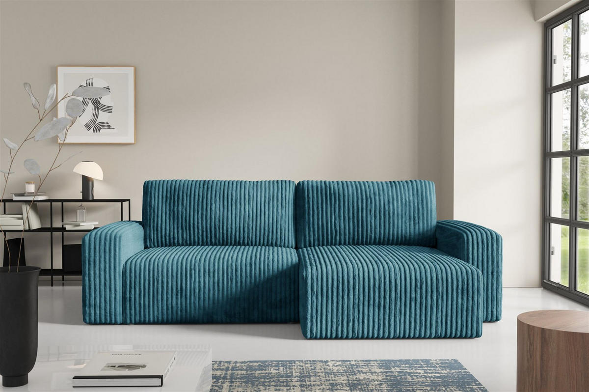 ECKSOFA Natalia - Blau, Holzwerkstoff/Textil (244/149cm) - Fun Möbel