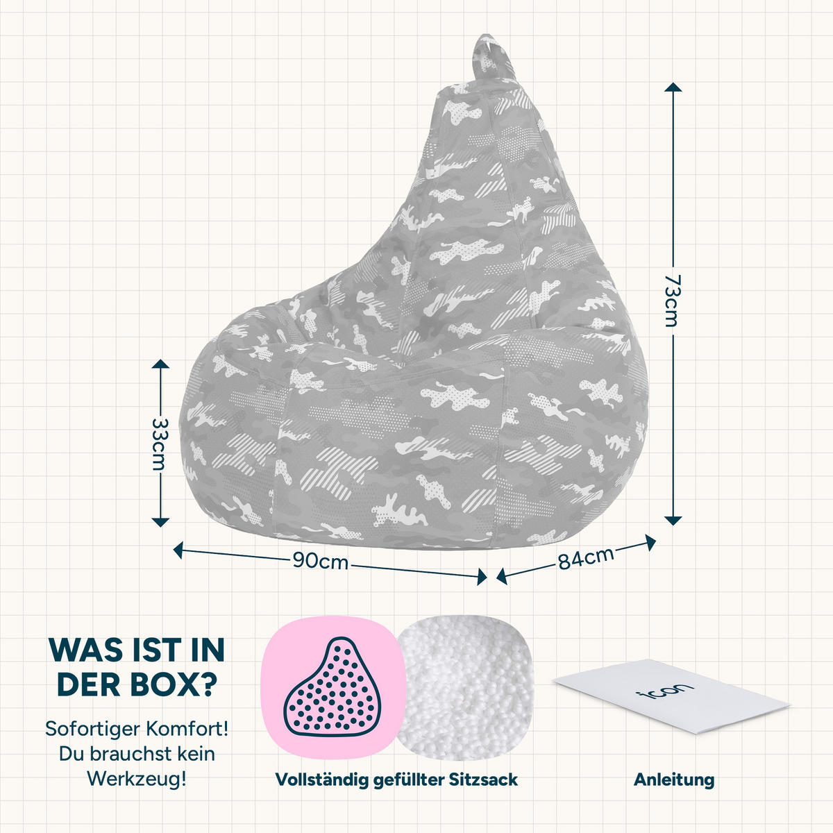 SITZSACK Gaming Camouflage - Blau, Textil (90/73/84cm) - icon