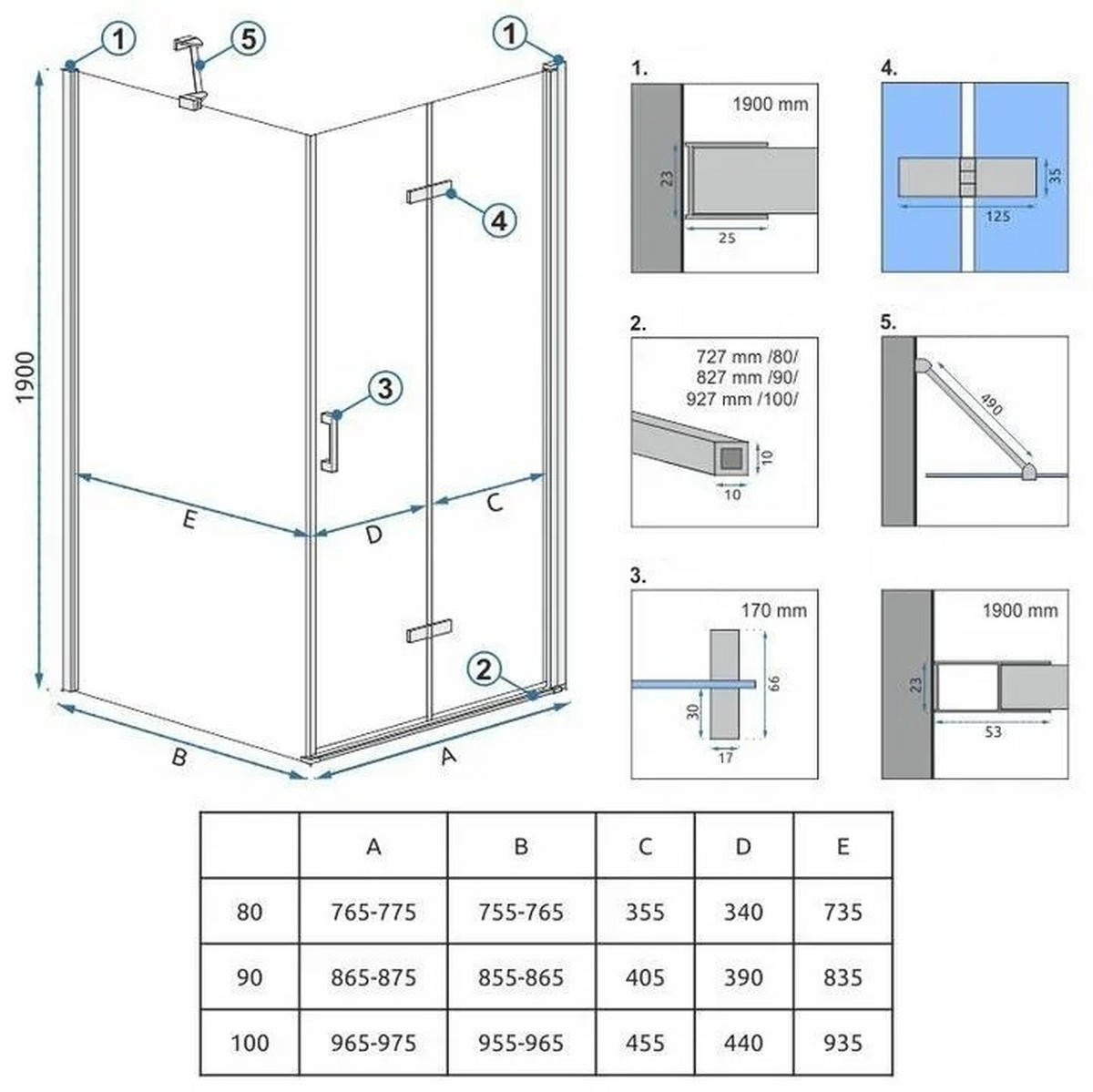 DUSCHKABINE Rea Molier Chrom 100x80 - Chromfarben, Glas (100/80/190cm) - REA