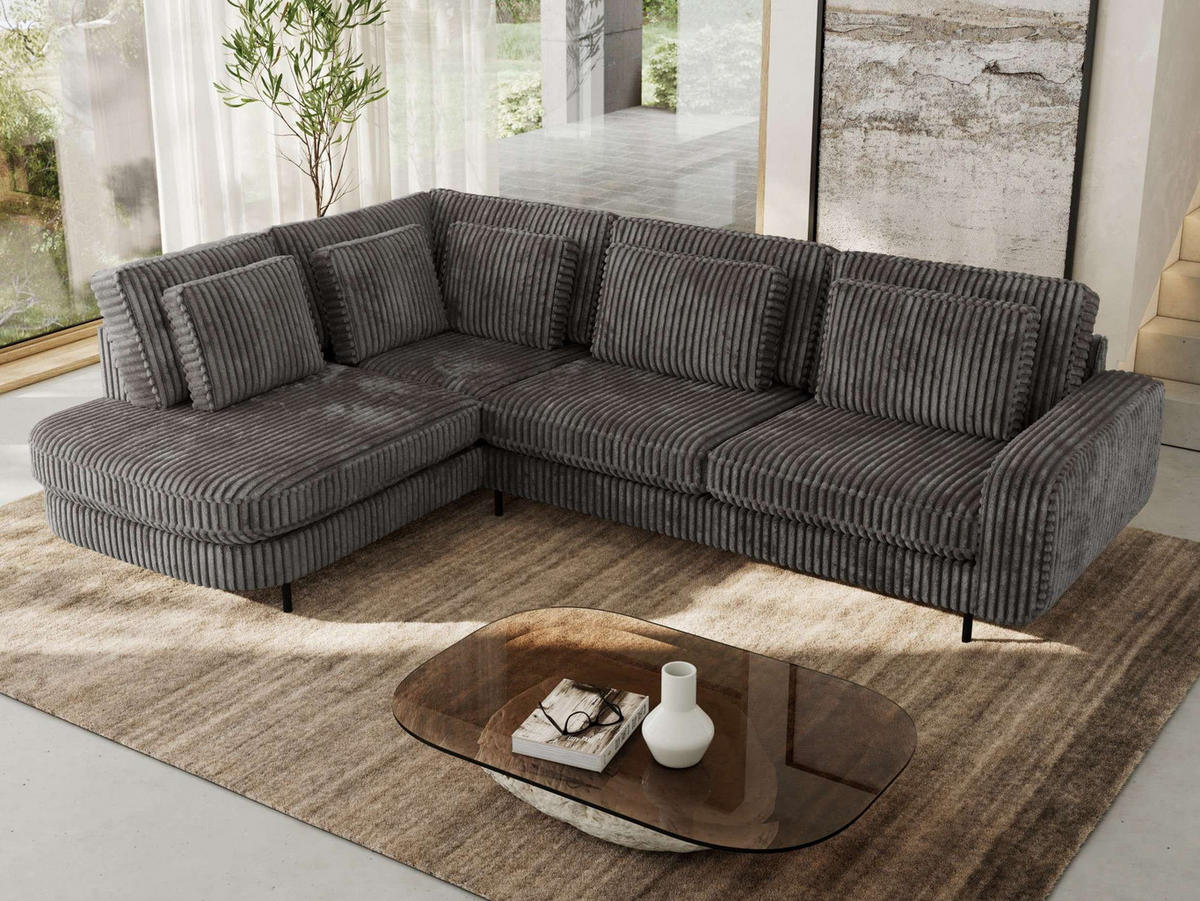 ROHOVÁ SEDAČKA CALENO L - Šedá Manšestr - Pravá Strana - šedá/černá, kov/textil (317/225cm) - MKS