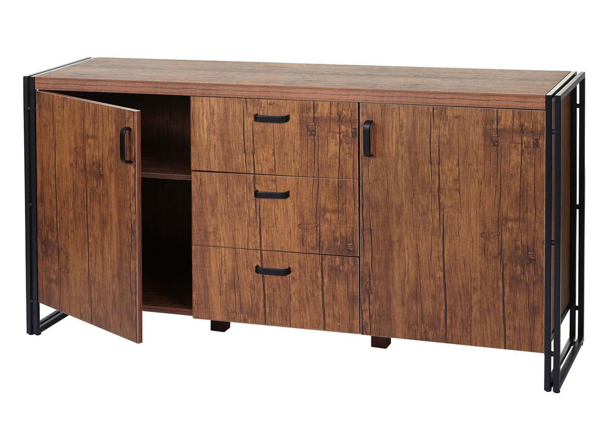 SIDEBOARD Wildeiche Dekor, Schwarz - Wildeiche/Schwarz, Holzwerkstoff (160/80/40cm) - MCW