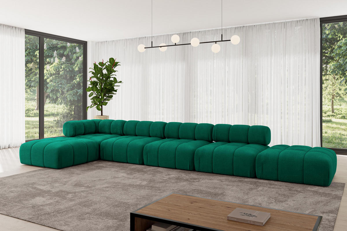 ECKSOFA modulares Sofa Kerru-L3 - 475x190x70 cm Dunkelgrün Velours - Dunkelgrün, Holzwerkstoff/Textil (475/190cm) - ALTDECOR