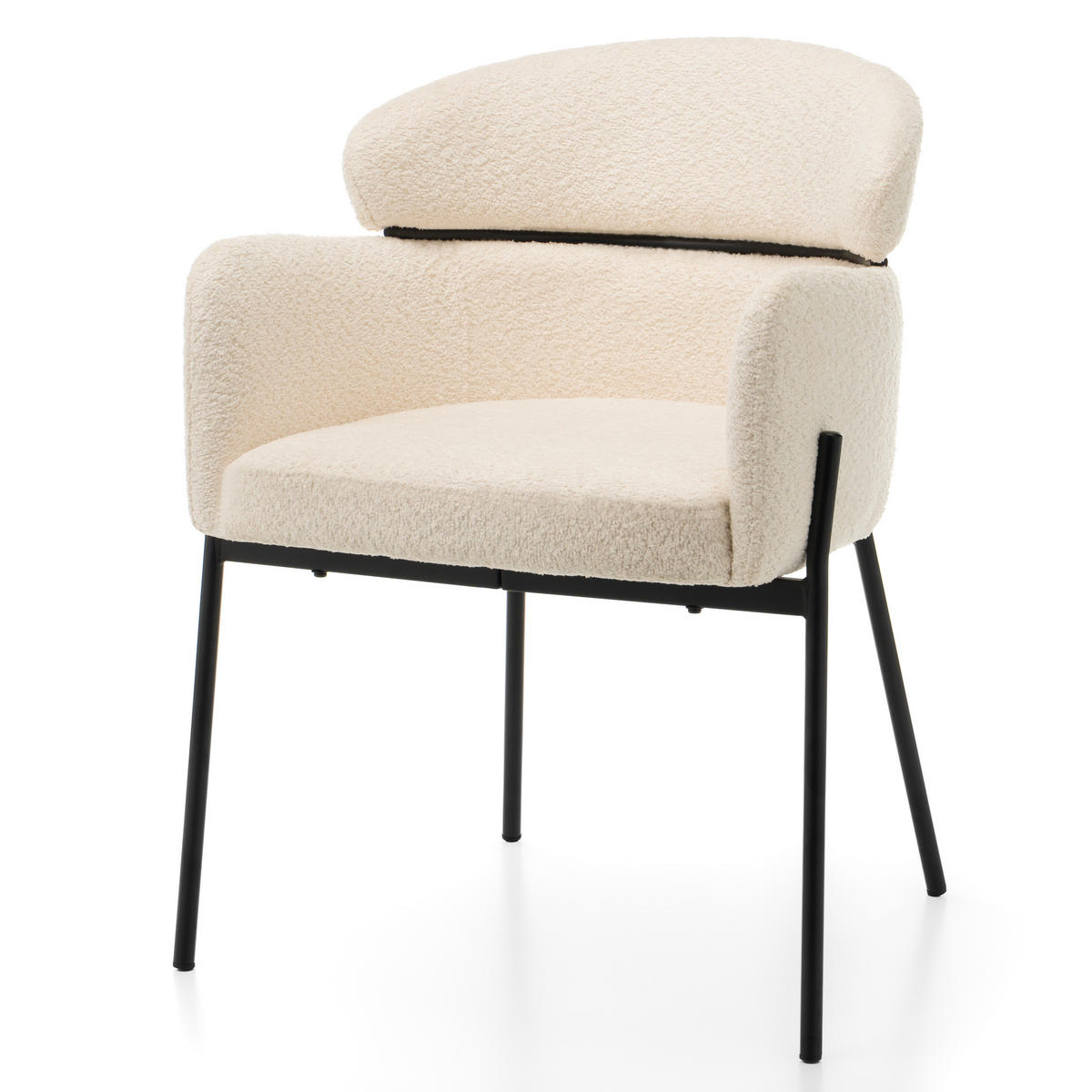STUHL BOLZANO gepolsterter mit Steppung - hellbeige - Boucle - Ecru/Schwarz, Textil/Metall (62/80/61cm) - NEW HOME